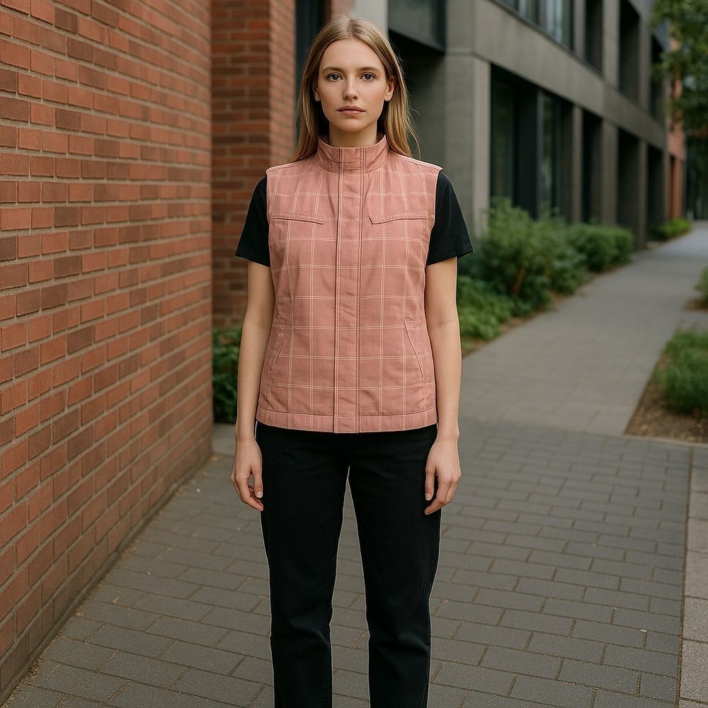 Christopher & Banks Red Cream Plaid Cotton Vest Size Small